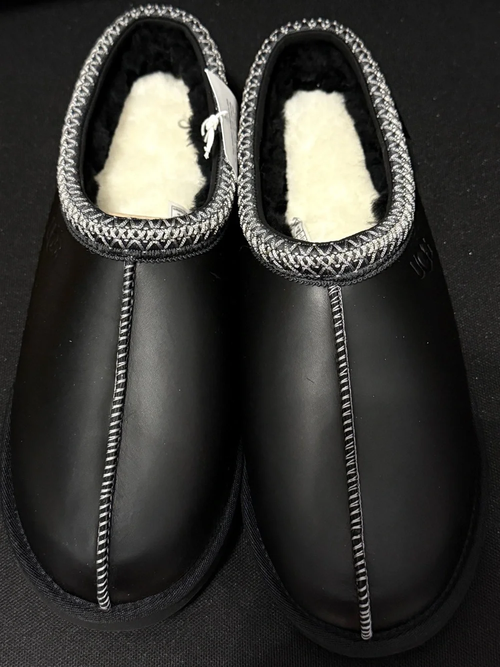 UGG Men's Black Leather Shearling-Lined Slip-On